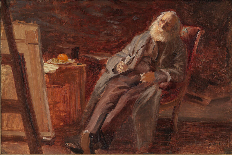 The painter Vilhelm Kyhn smoking his pipe - Anna Ancher