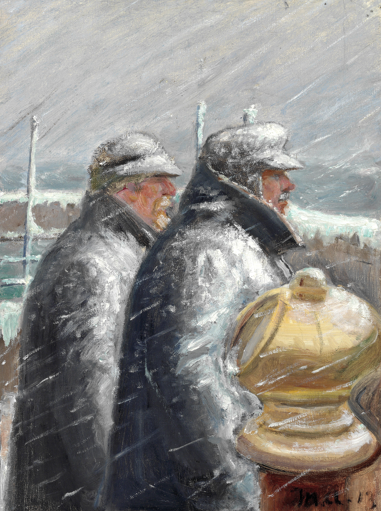 The pilot on the bridge, snowstorm. - Michael Peter Ancher