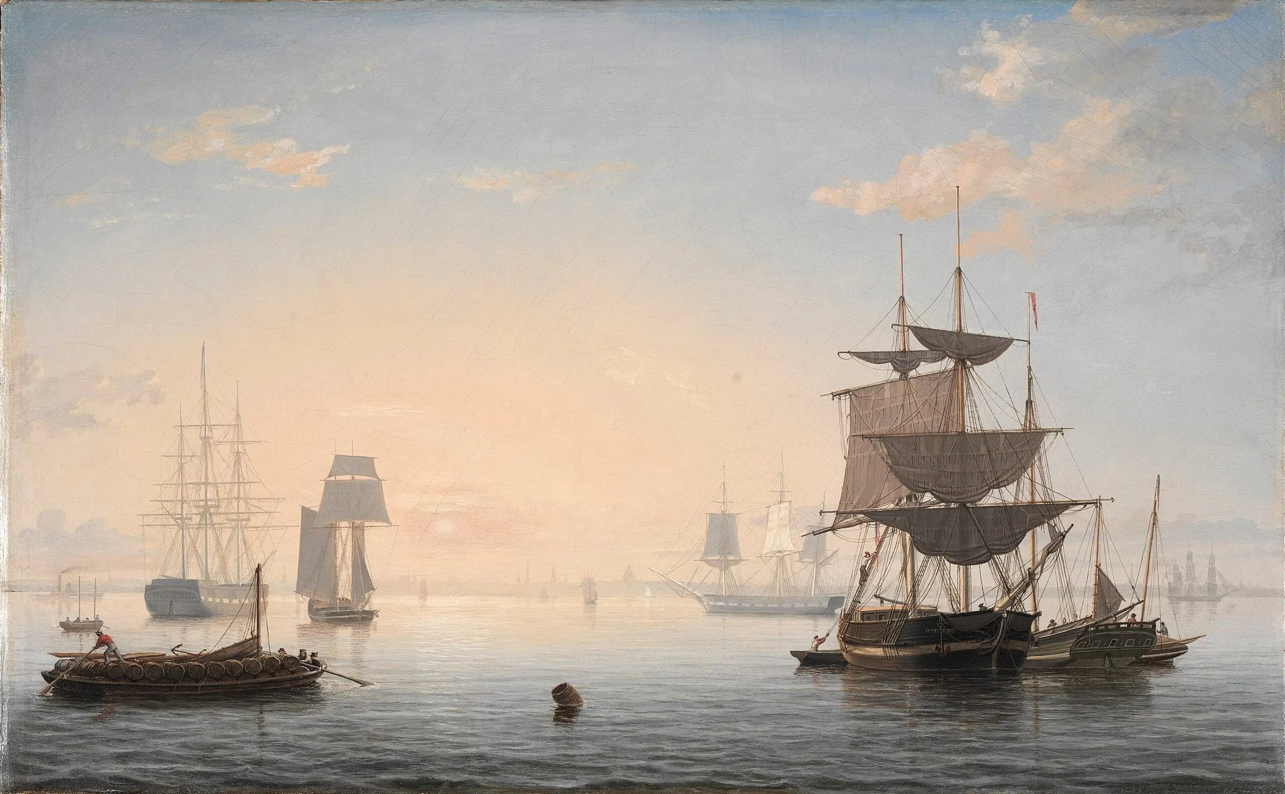 Le port de Boston avec la ville au loin - Fitz Henry Lane - Alpha Reproduction