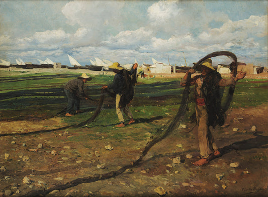 Reproduction du tableau « Les pêcheurs ramassent leurs filets - Joaquín Sorolla » par Alpha Reproduction en peinture à l’huile