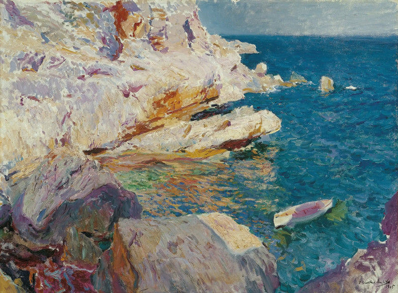 The rocks of Jávea and the white boat - Joaquín Sorolla