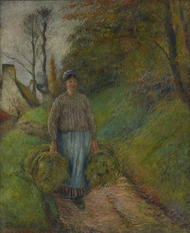Peasant Woman Carrying Two Bales of Hay - Camille Pissarro