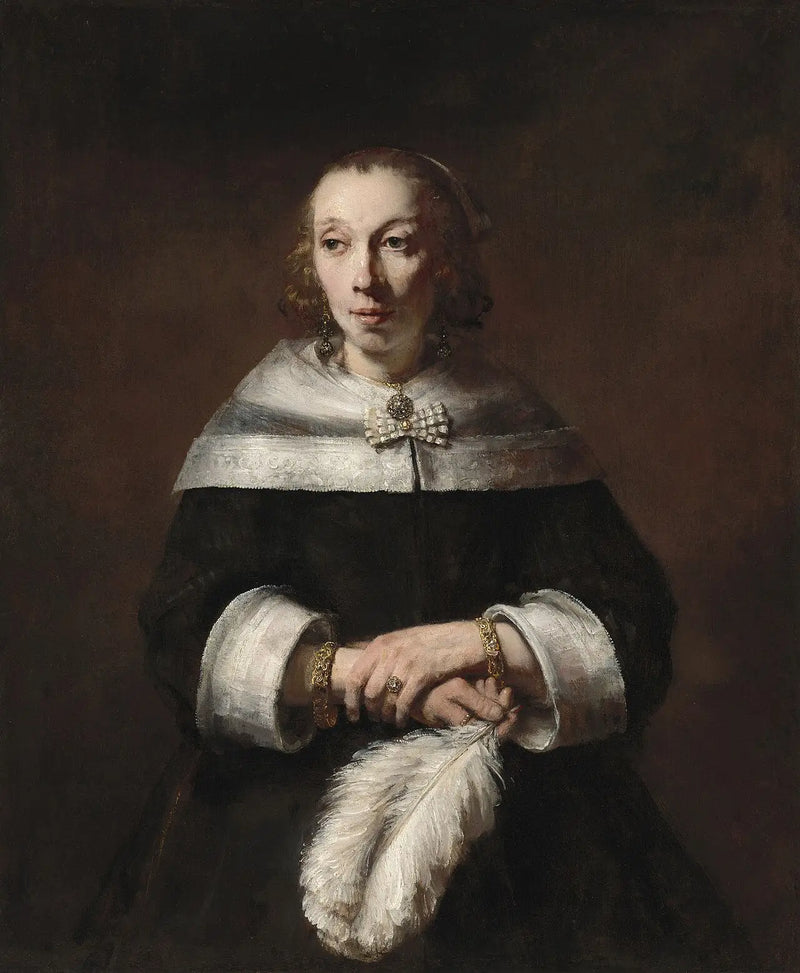 Portrait of a Woman with an Ostrich Feather Fan - Rembrandt