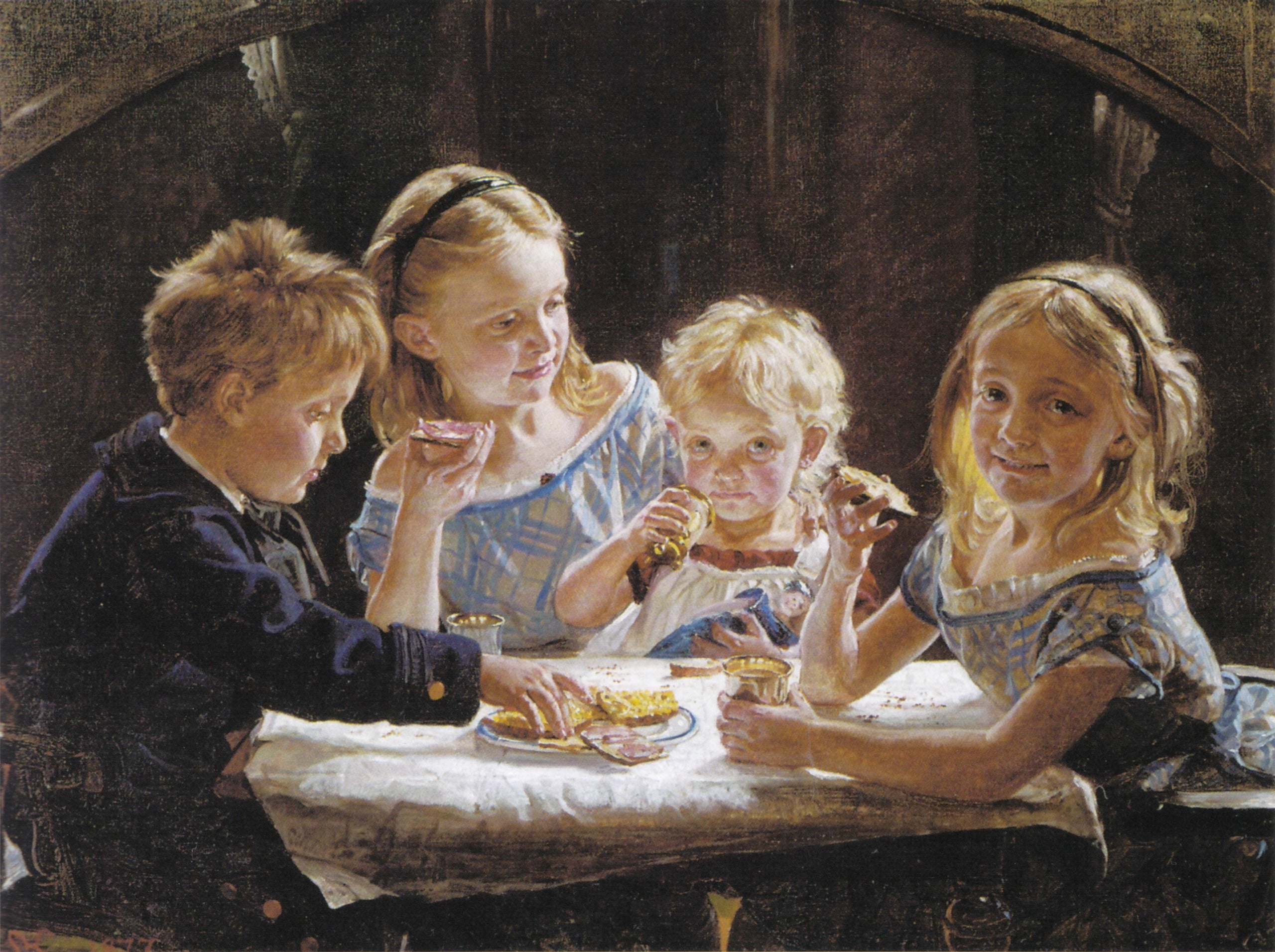 Quatre enfants en train de déjeuner. - Peder Severin Krøyer
