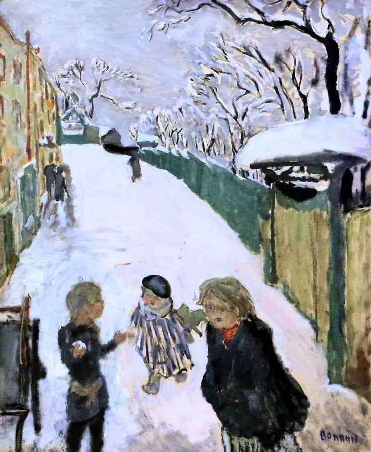 Street Under Snow with Children Playing - Pierre Bonnard