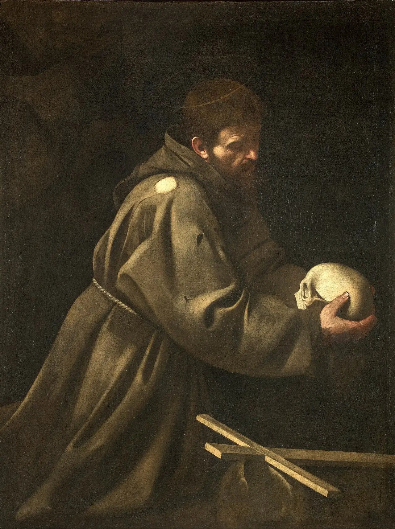 Reproduction du tableau « Saint François en méditation - Le Caravage » par Alpha Reproduction en peinture à l’huile