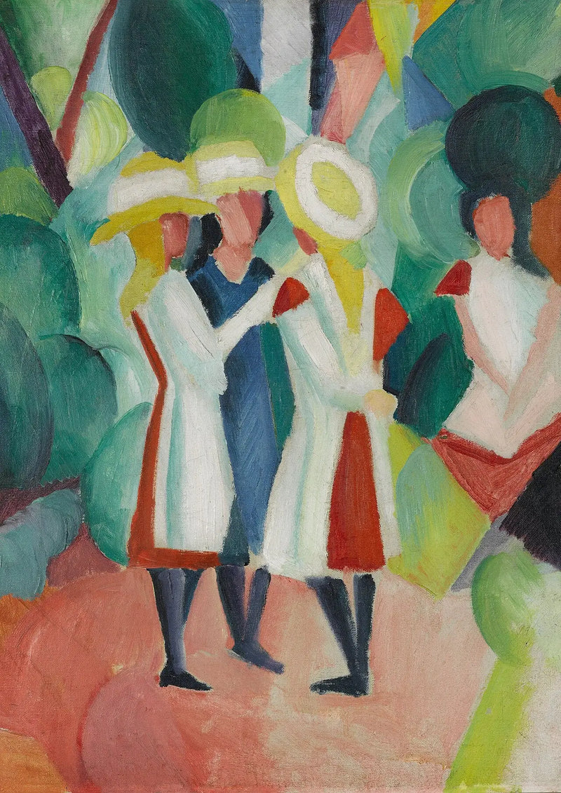 Three Girls Wearing Yellow Straw Hats - August Macke