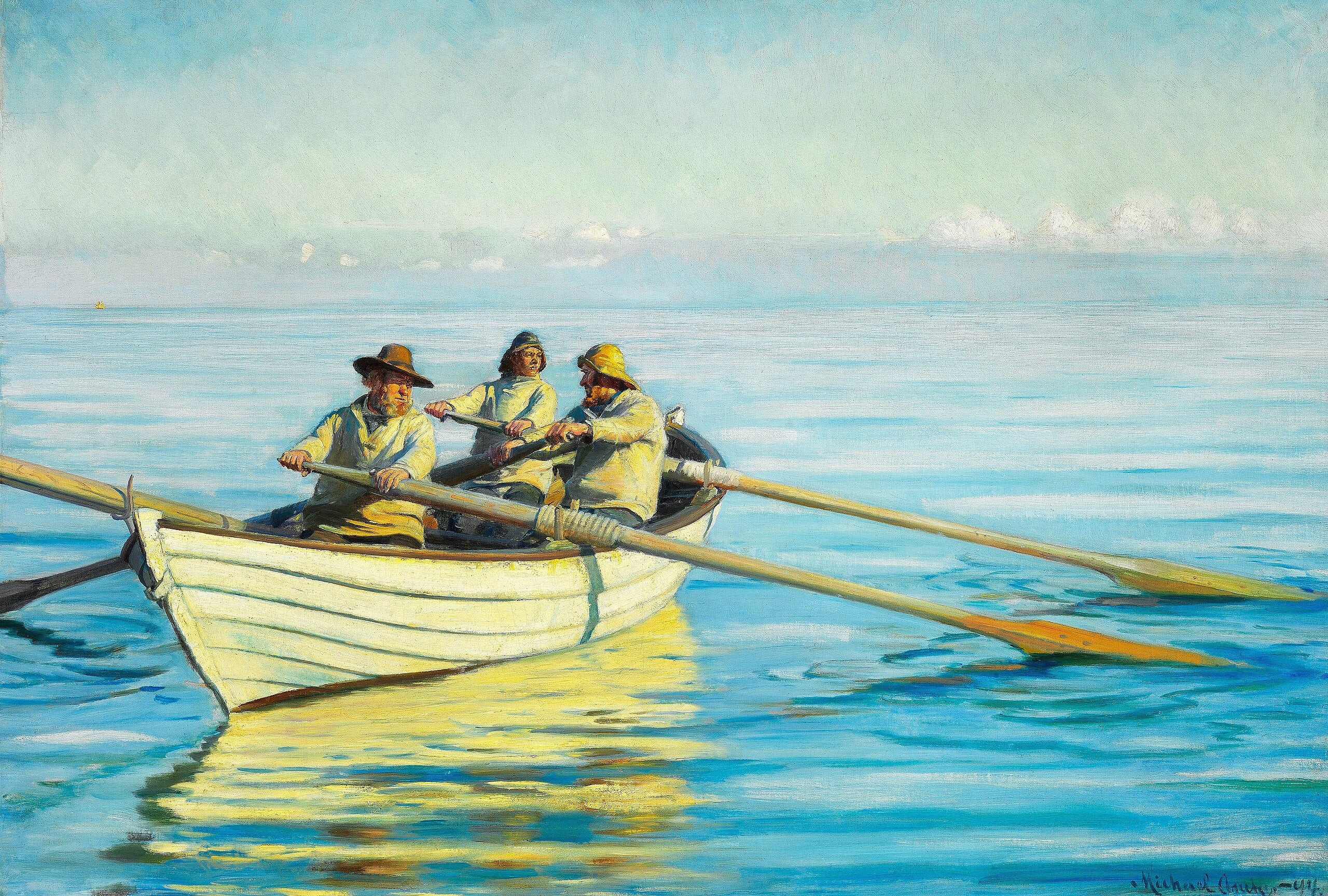 Three fishermen in a boat. - Michael Peter Ancher