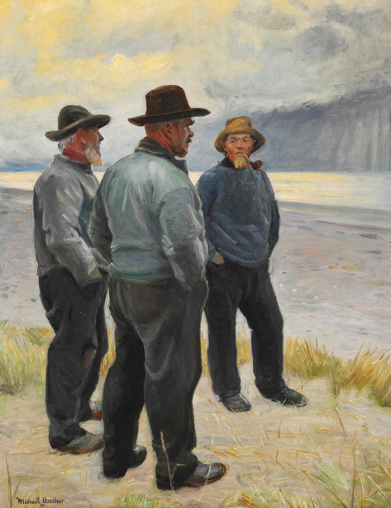 Three fishermen on Skagen beach. -Michael Peter Ancher