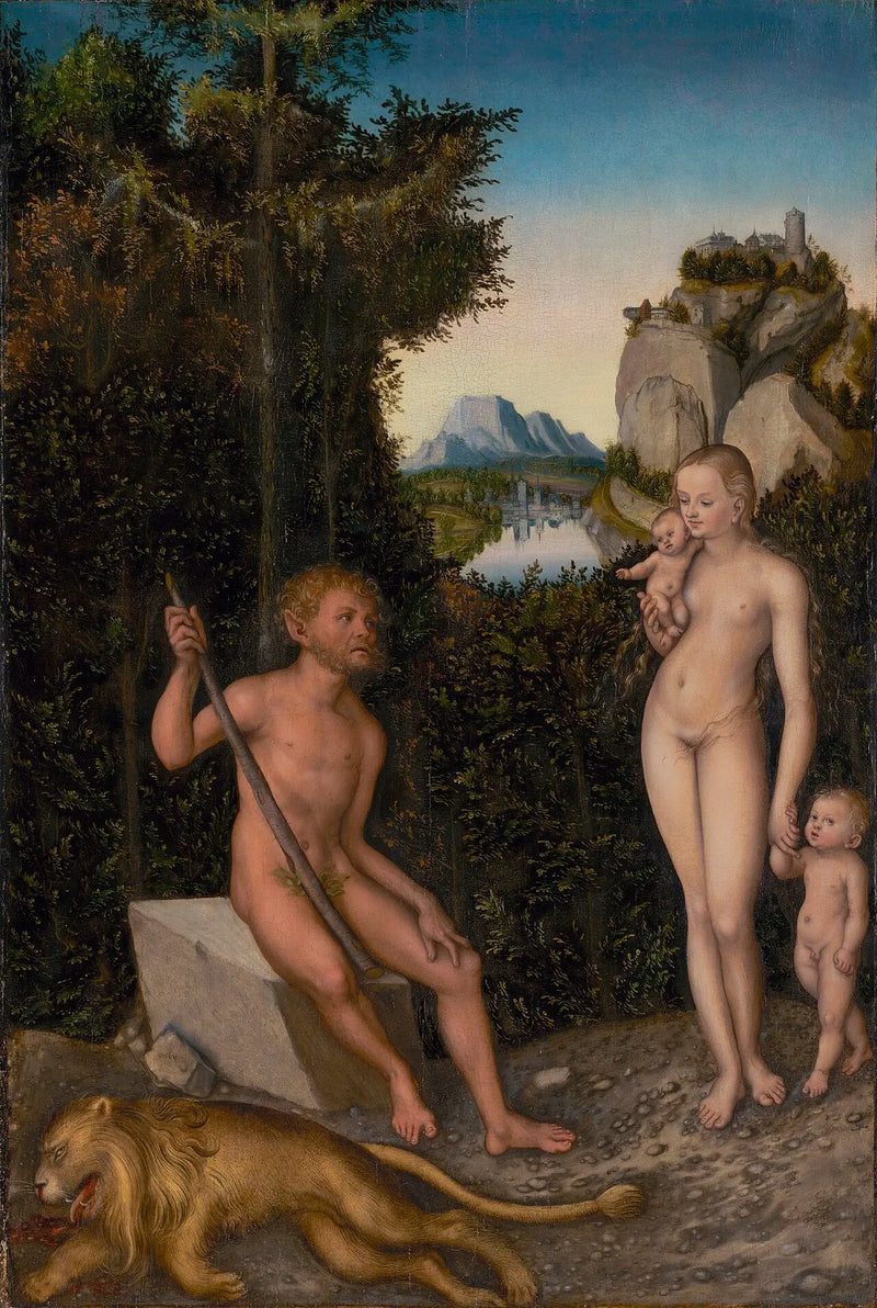 A faun and his family with a dead lion - Lucas Cranach the Elder