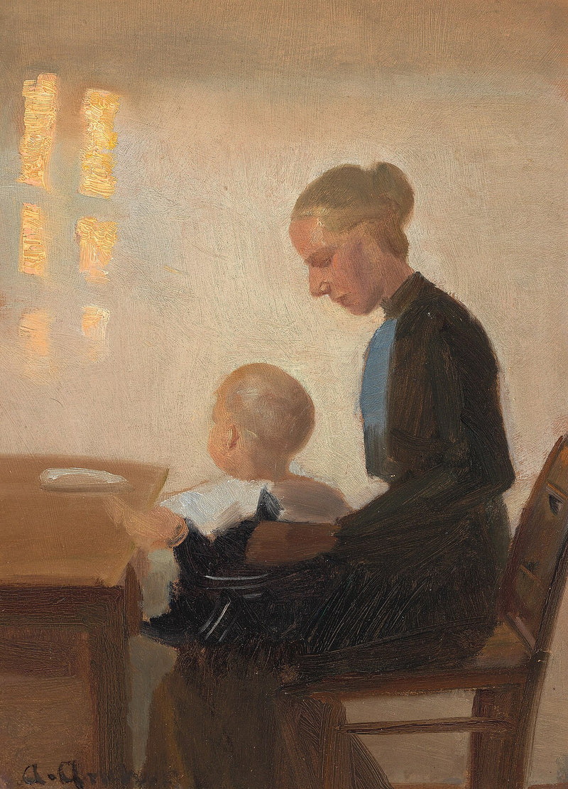 An interior with a mother and her child. - Anna Ancher