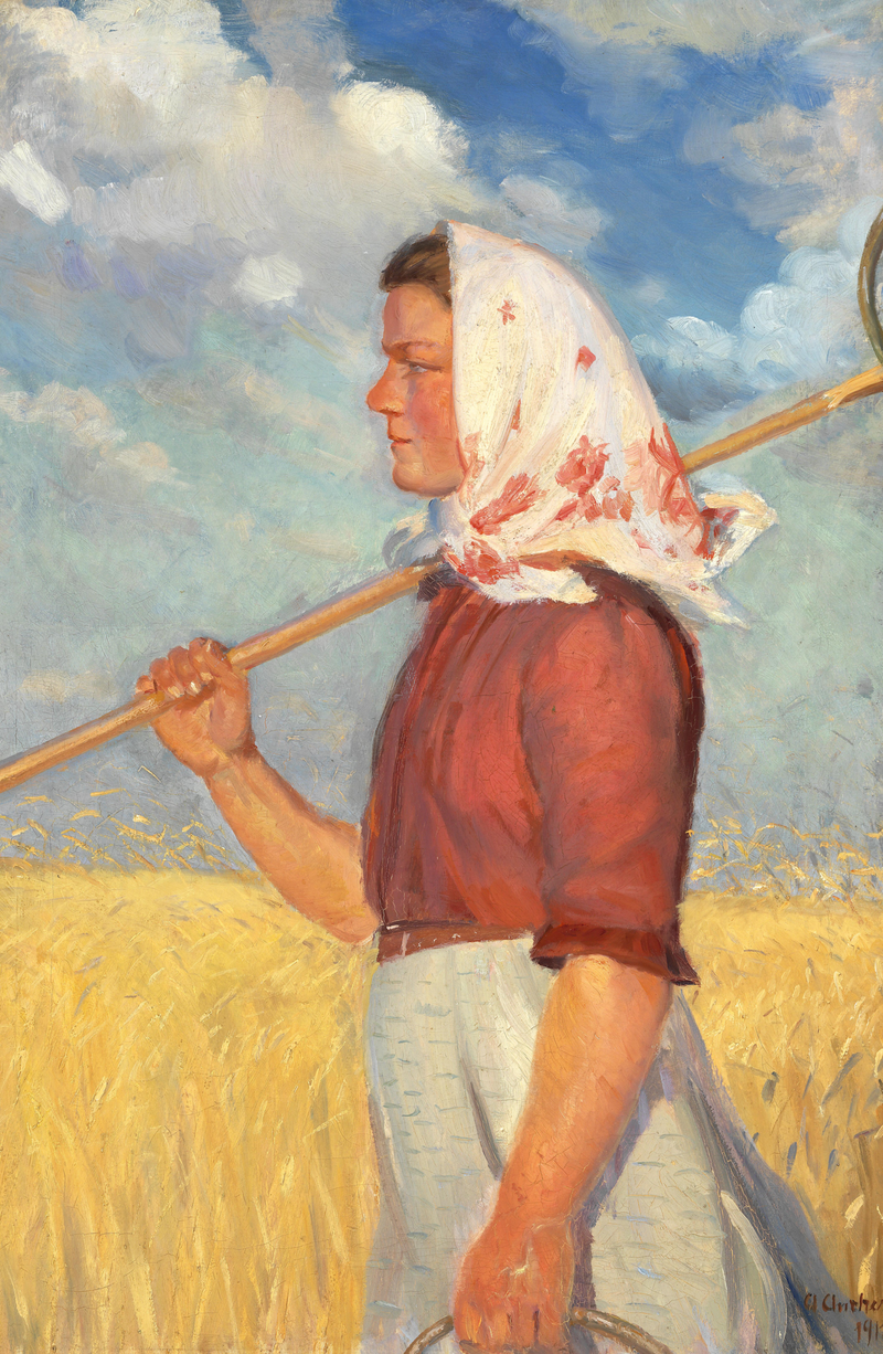 A young farm worker in front of a cornfield - Anna Ancher