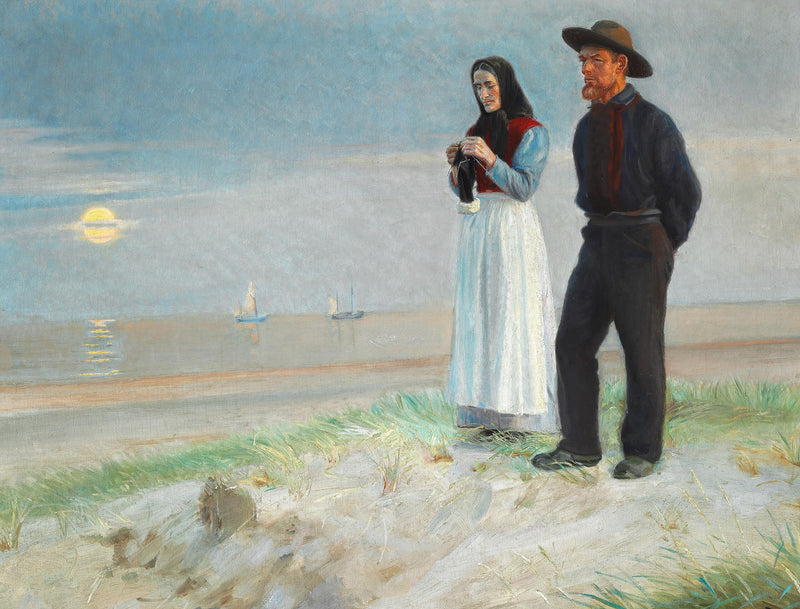 A fisherman and his wife on the beach at sunset. - Michael Peter Ancher