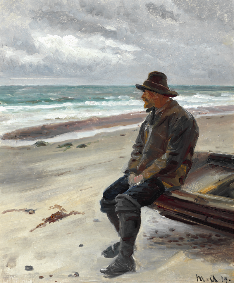 A fisherman near his boat on the beach. - Michael Peter Ancher