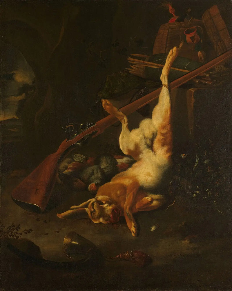A hunter's bag with a dead hare - Melchior de Hondecoeter