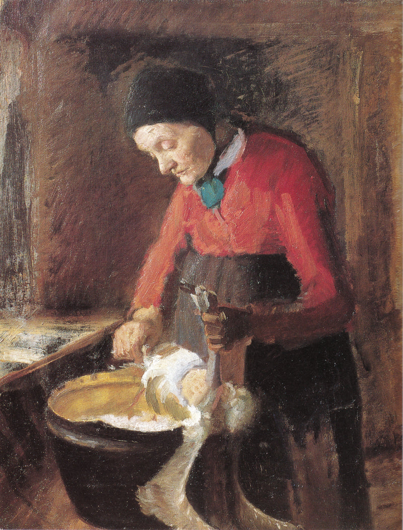 Old Lene plucking a goose - Anna Ancher