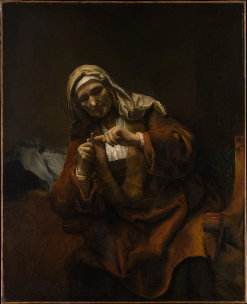 Old Woman Cutting Her Nails - Rembrandt