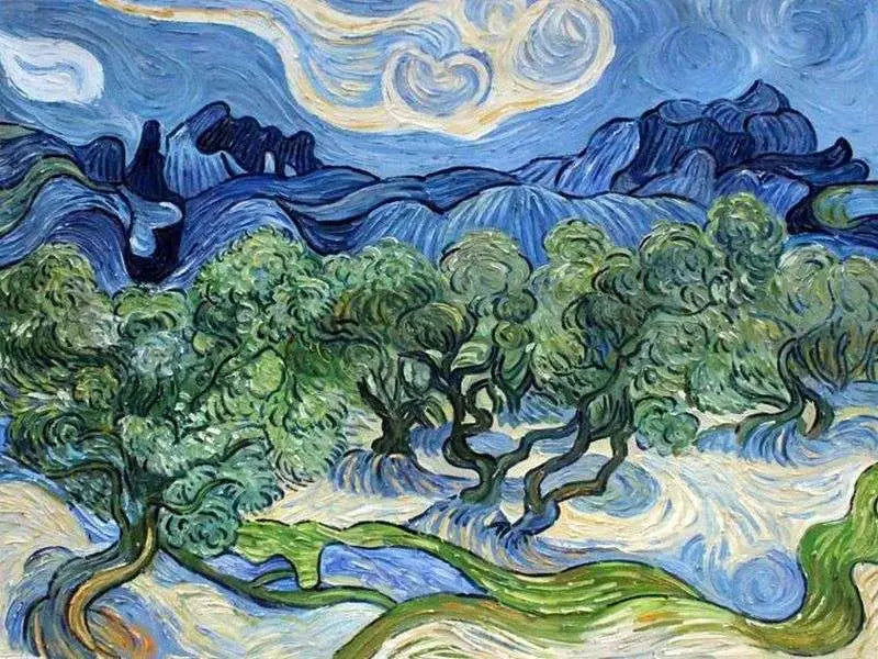 Olive Trees with the Alpilles in the Background - Vincent van Gogh