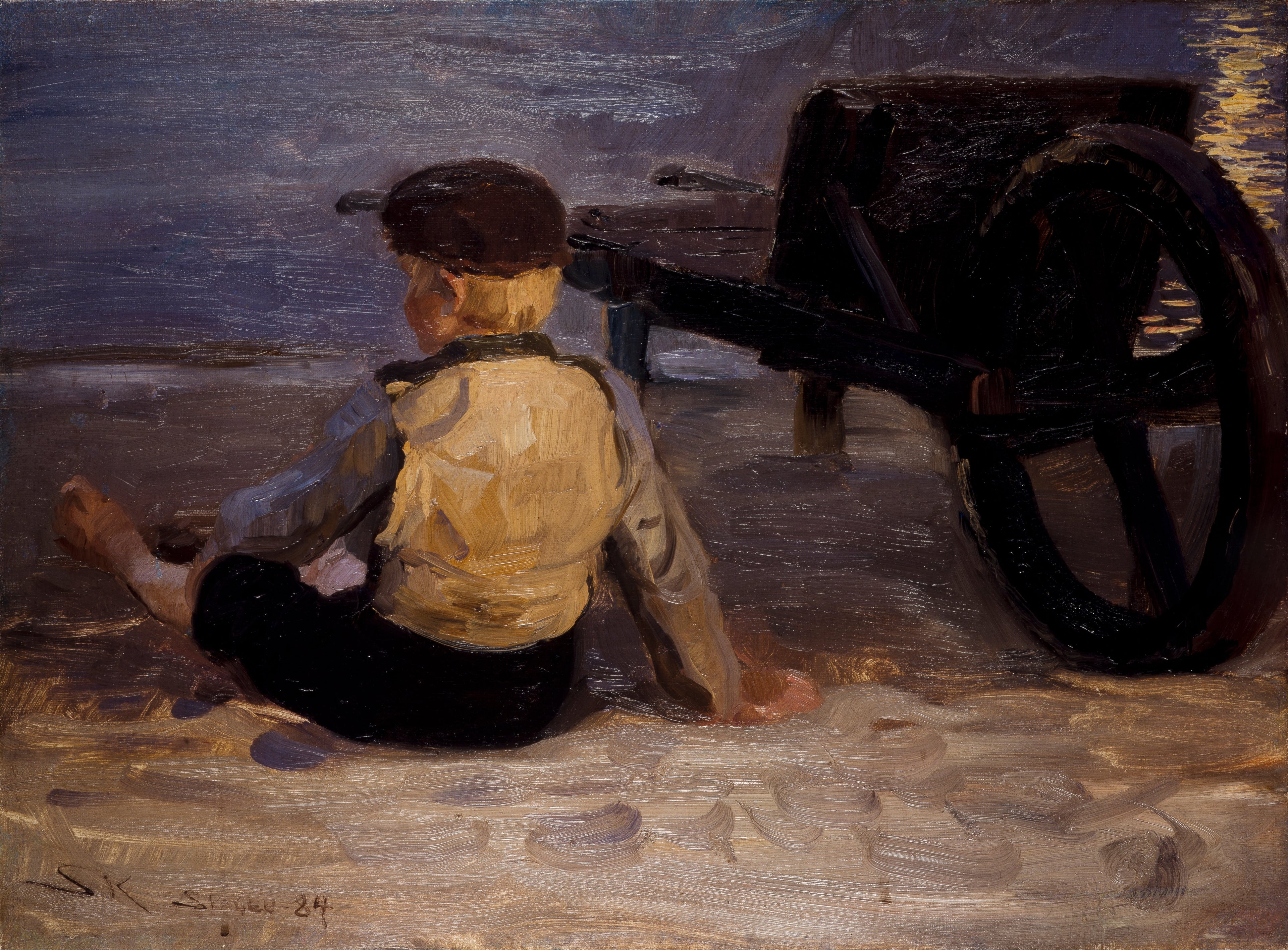 Young Fisherman Sitting Next to a Wheelbarrow. South Beach of Skagen. - Peder Severin Krøyer