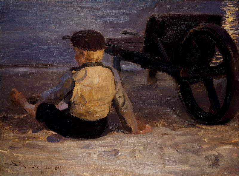 Young Fisherman Sitting Next to a Wheelbarrow. South Beach of Skagen. - Peder Severin Krøyer