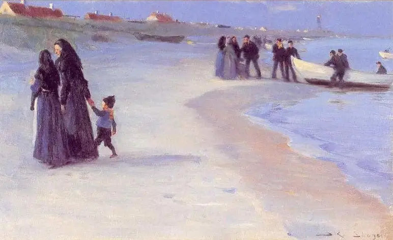 Un bateau blanc sur la plage. Une douce soirée d’été. - Peder Severin Krøyer - Alpha Reproduction