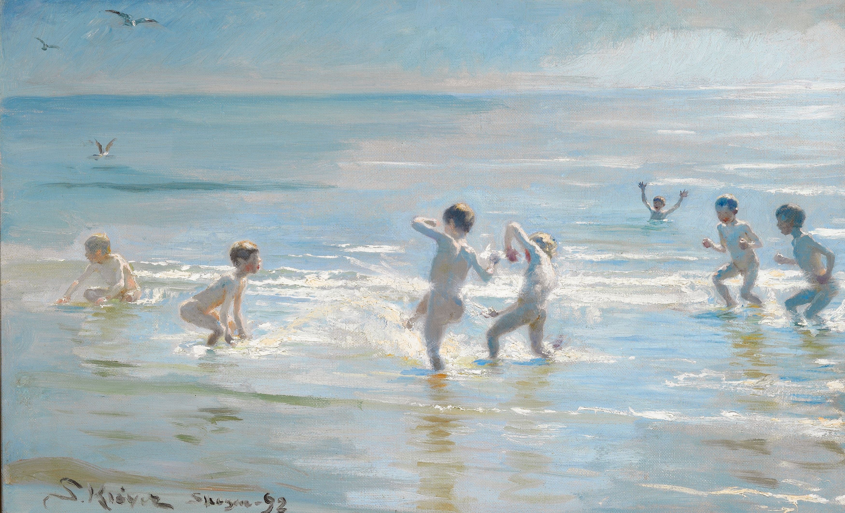 Boys Bathing on a Summer Evening at Skagen Beach - Peder Severin Krøyer