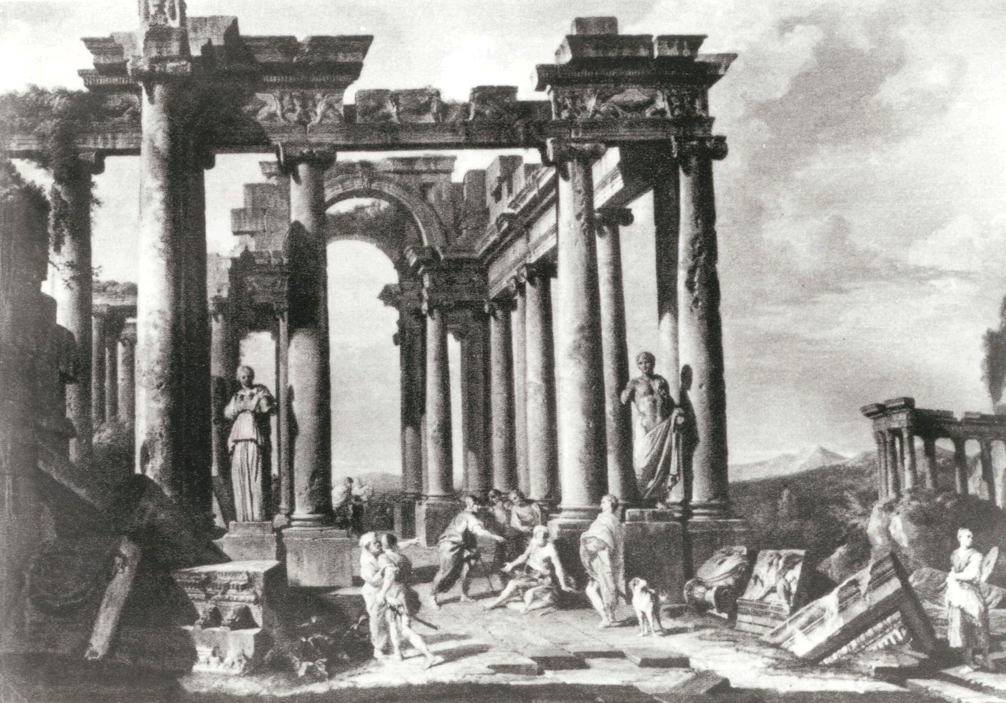 La découverte de Bélisaire dans des ruines antiques. - Giovanni Paolo Panini