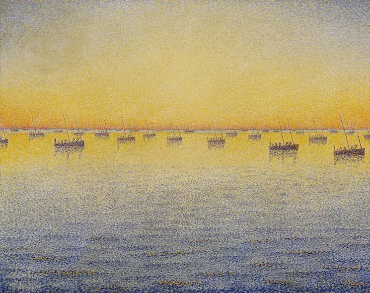 Reproduction du tableau « Soleil couchant, pêche à la sardine, Concarneau - Paul Signac » par Alpha Reproduction en peinture à l’huile