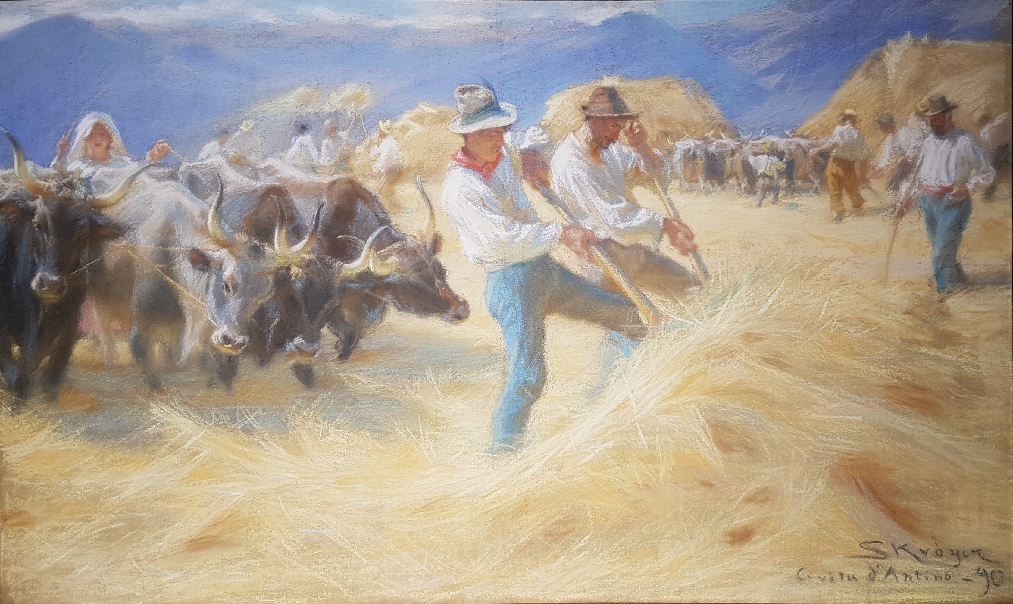 Threshing in Civita d'Antino. Pastel - Peder Severin Krøyer
