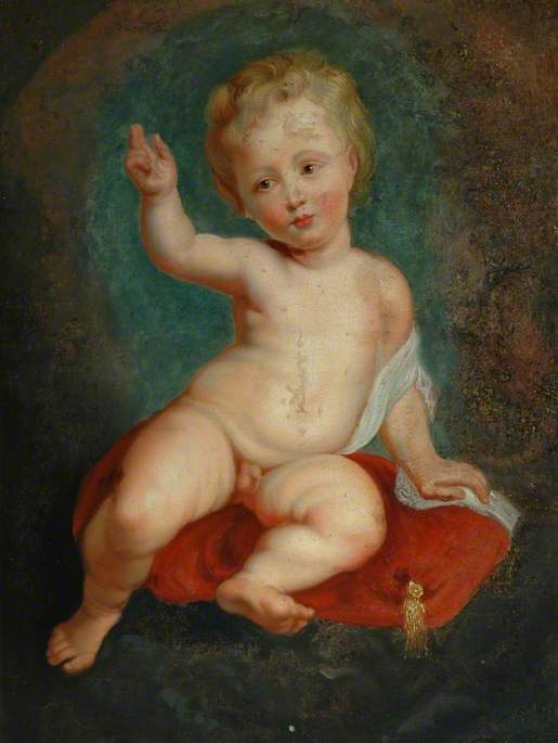 Child Sitting on a Red Cushion - Peter Paul Rubens