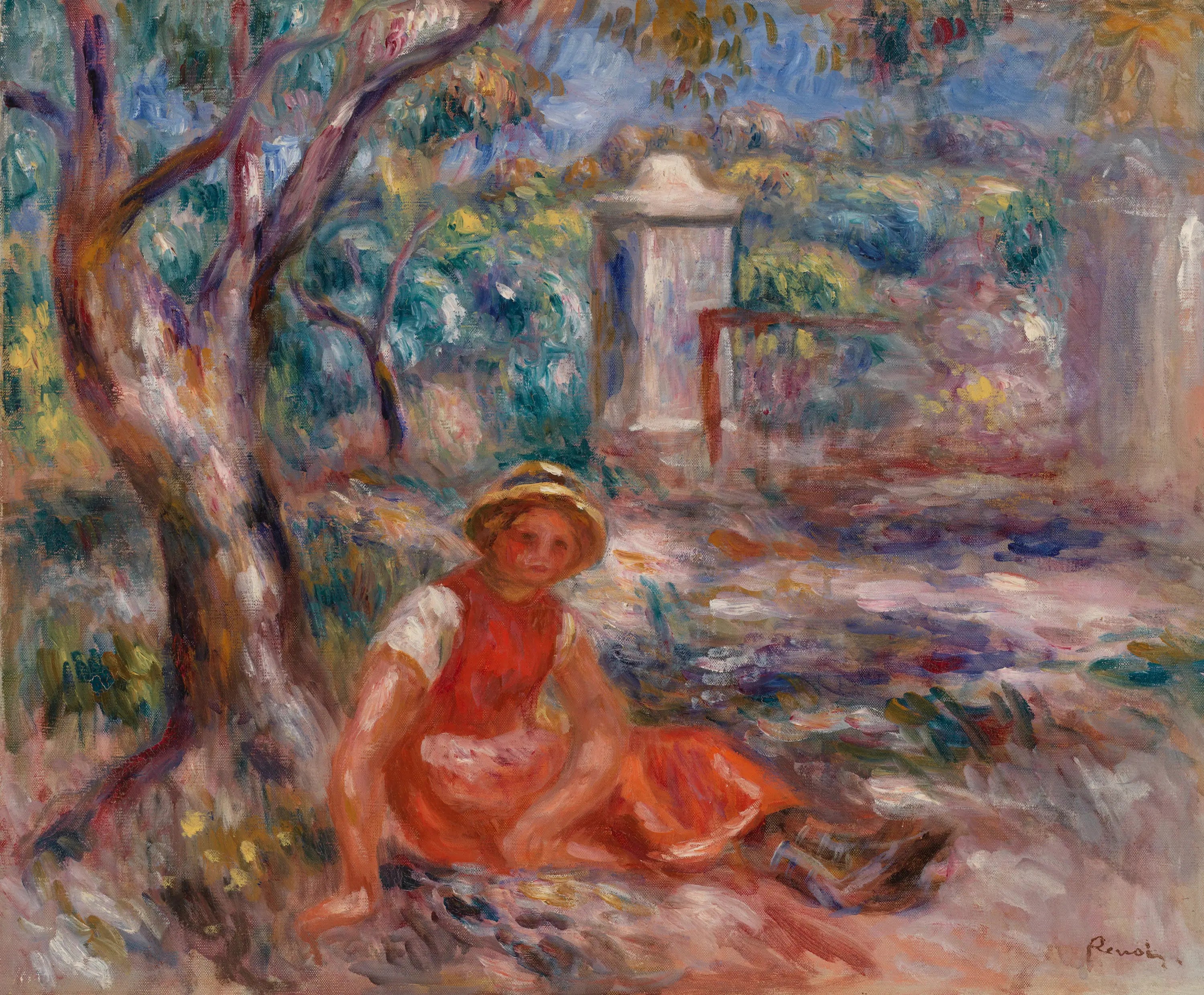 Reproduction du tableau « Fillette au pied d'un arbre (Fillette au pied d'un arbre) - Pierre-Auguste Renoir » par Alpha Reproduction en peinture à l’huile