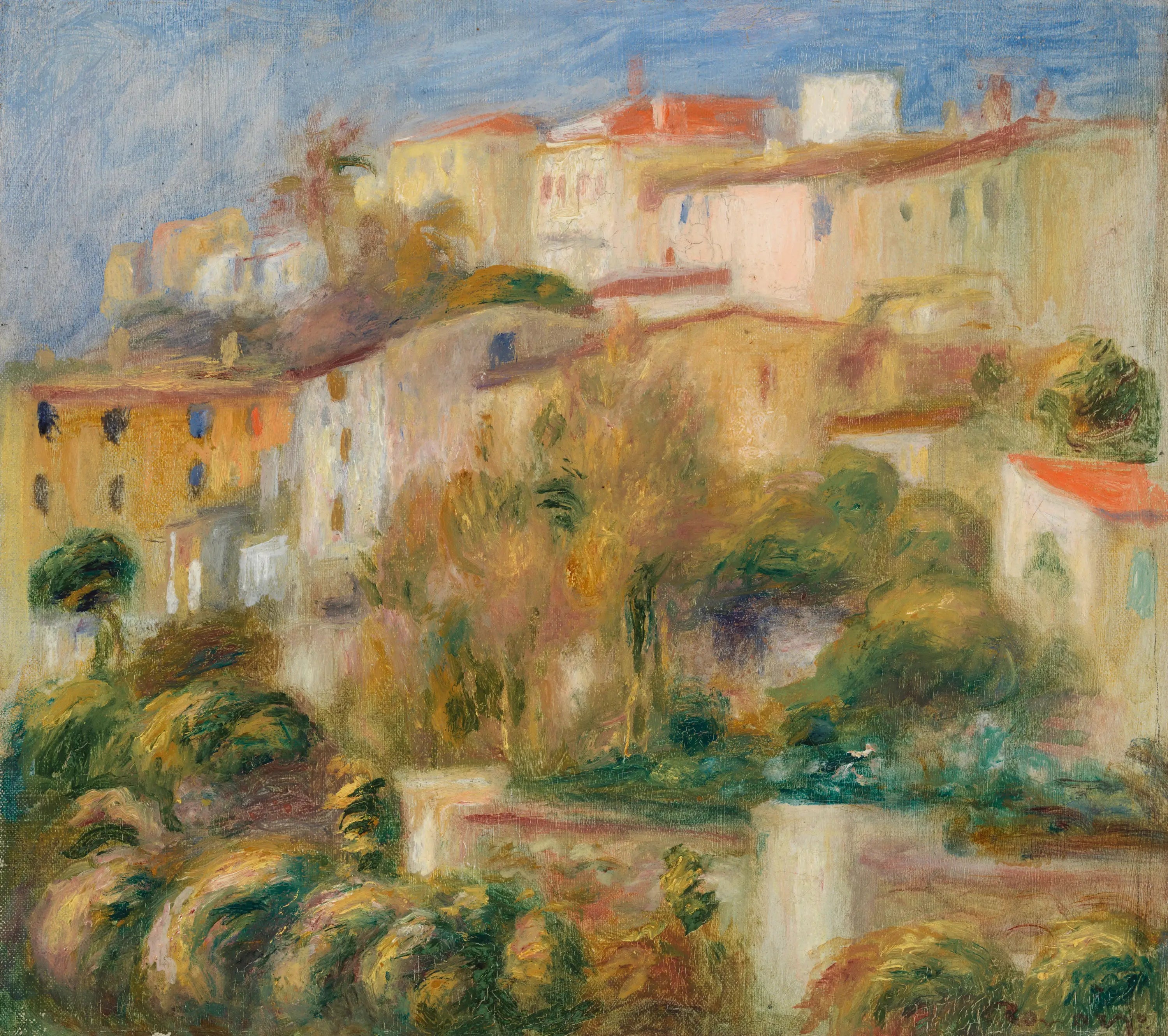 Reproduction du tableau « Houses on a Hill (Groupe de maisons sur un coteau) - Pierre-Auguste Renoir » par Alpha Reproduction en peinture à l’huile