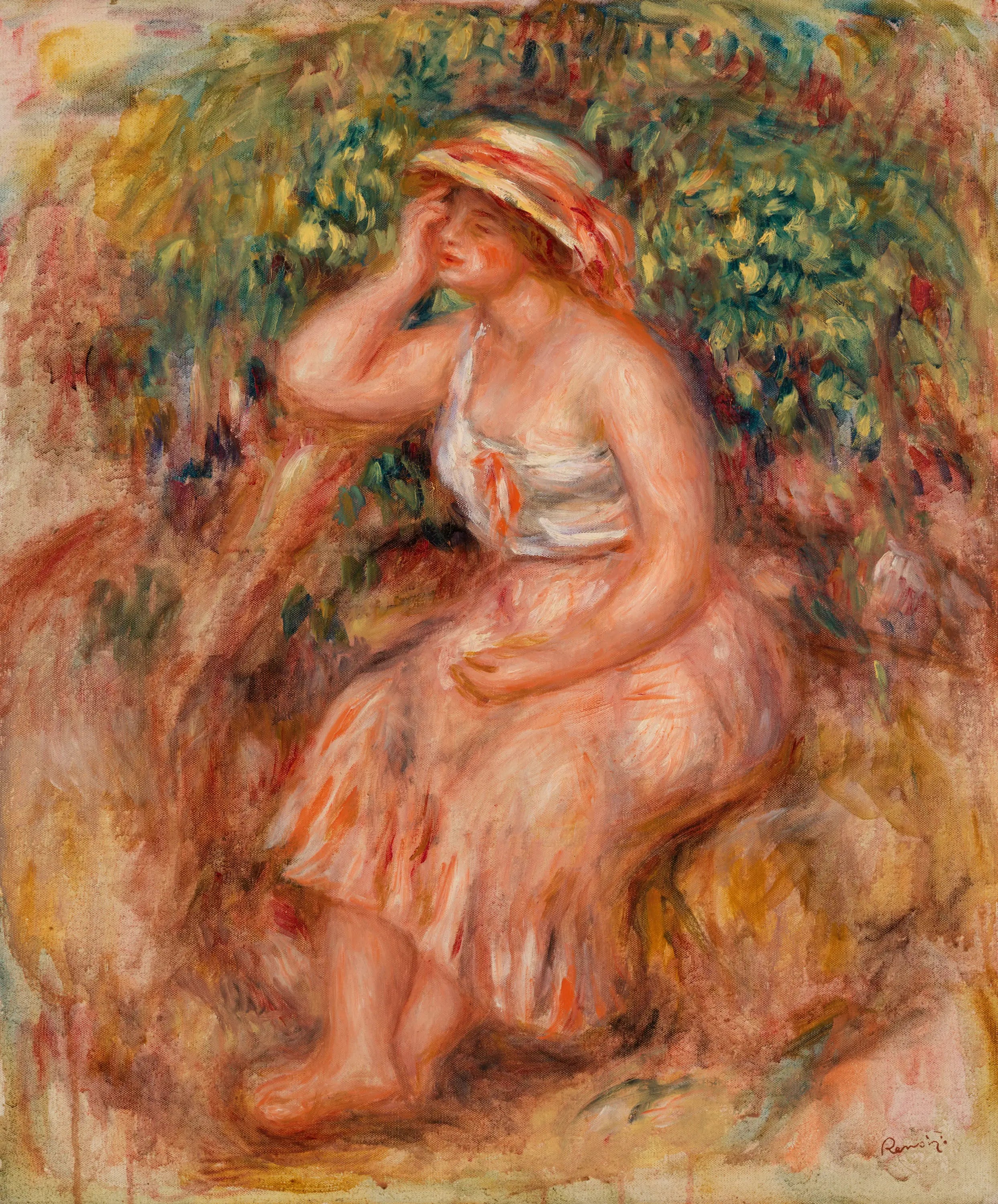 Reproduction du tableau « Femme rêvassant (Rêveuse) - Pierre-Auguste Renoir » par Alpha Reproduction en peinture à l’huile