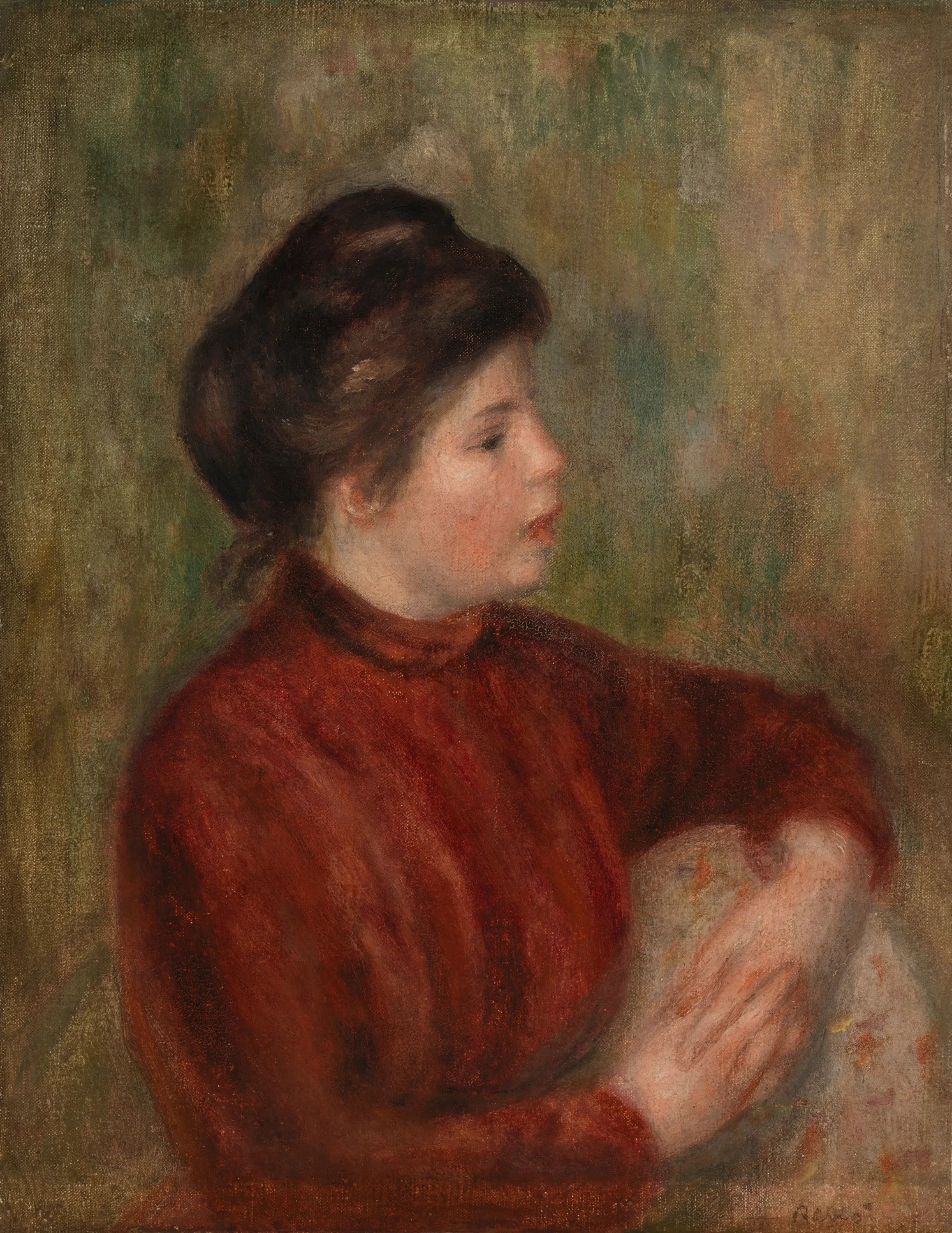 Reproduction du tableau « Woman Leaning on a Chair (Femme appuyée sur une chaise) - Pierre-Auguste Renoir » par Alpha Reproduction en peinture à l’huile