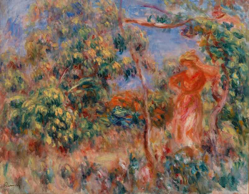 Woman in Red in a Landscape - Pierre-Auguste Renoir