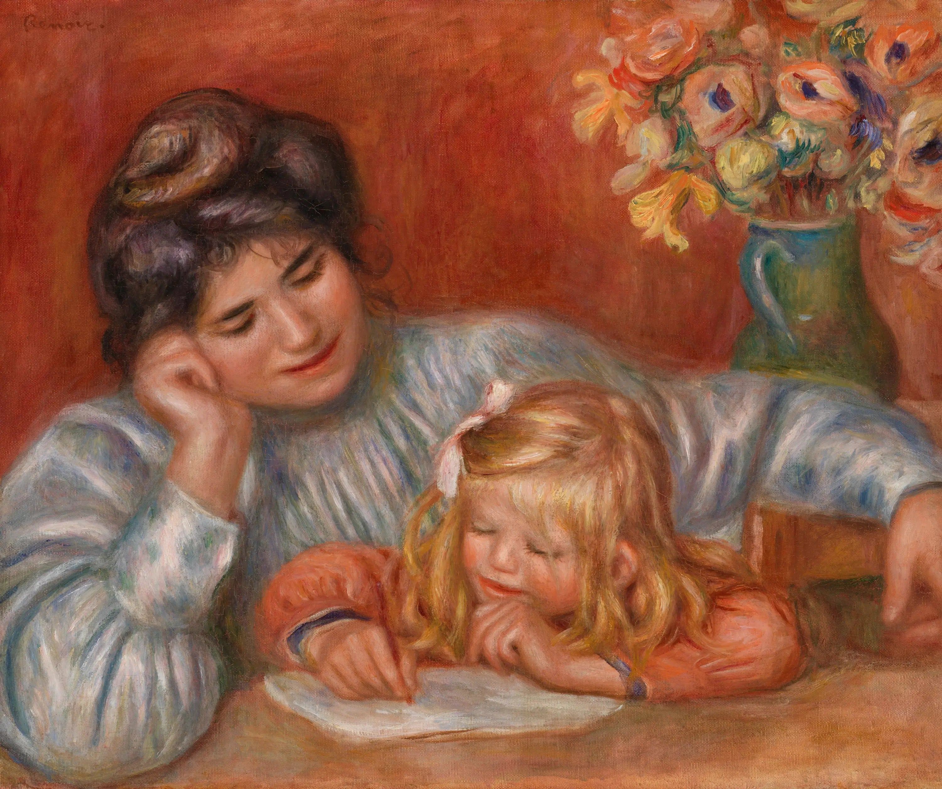 Reproduction du tableau « Leçon d'écriture (La Leçon d'écriture) - Pierre-Auguste Renoir » par Alpha Reproduction en peinture à l’huile