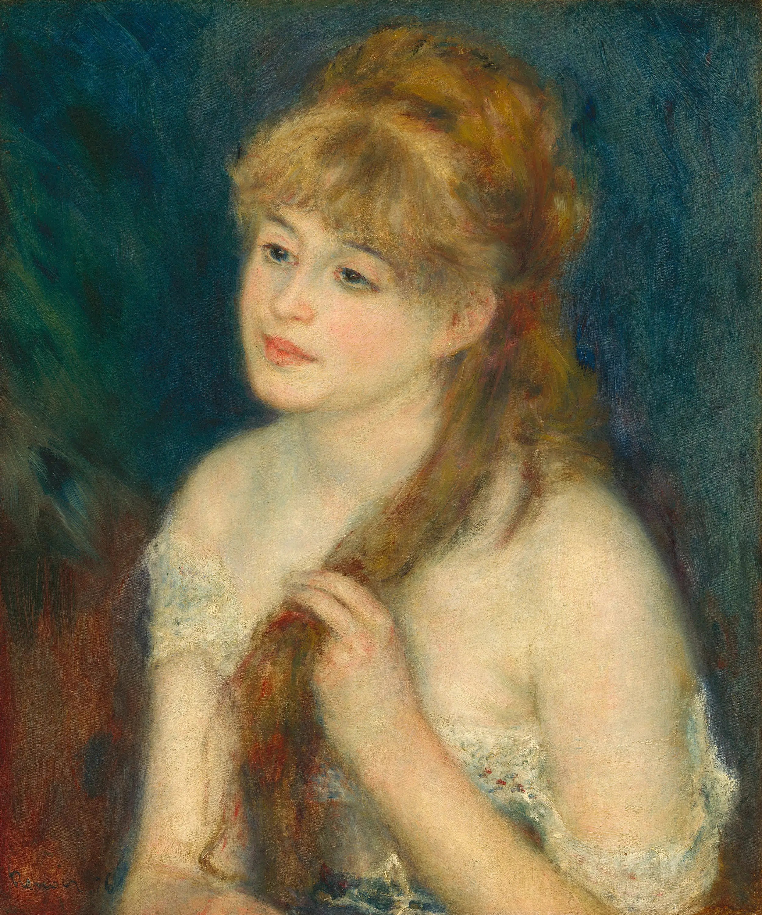 Reproduction du tableau « Jeune femme tressant ses cheveux - Pierre-Auguste Renoir » par Alpha Reproduction en peinture à l’huile