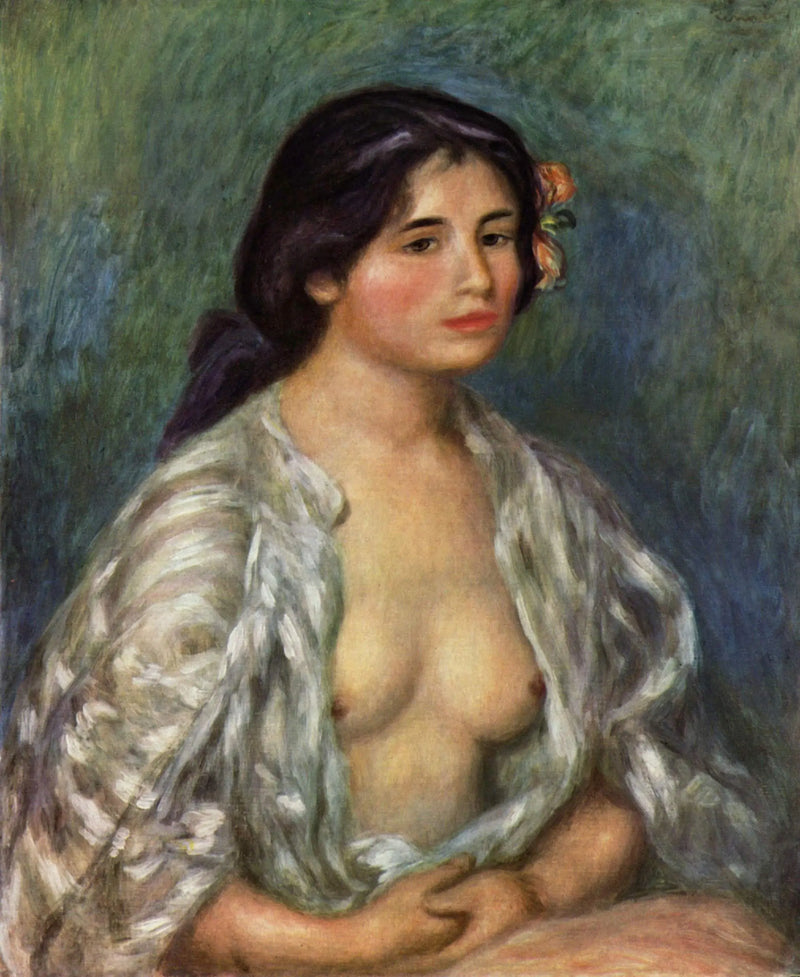 Gabrielle in an Open Shirt - Pierre-Auguste Renoir