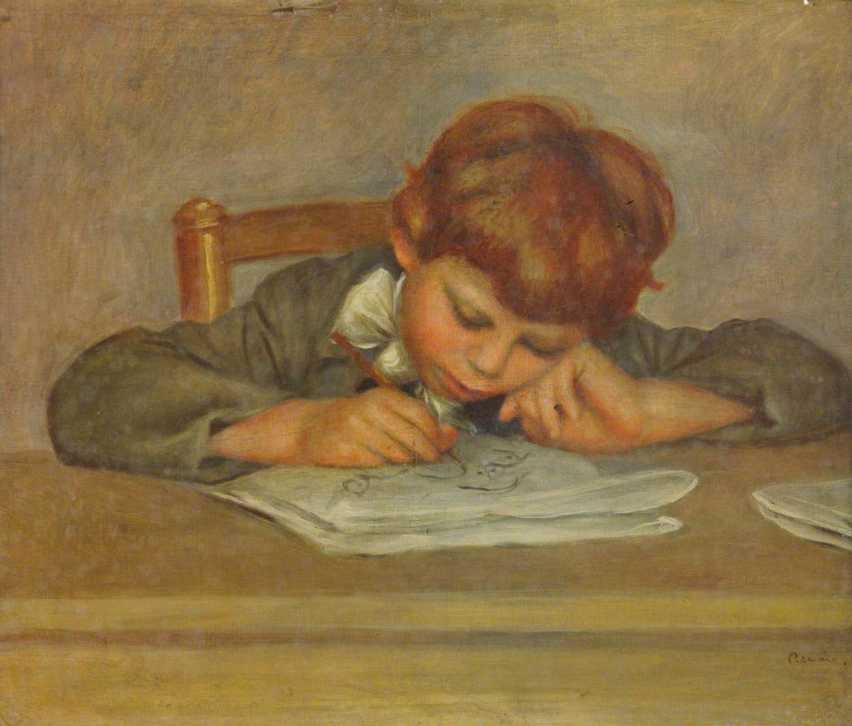 Reproduction du tableau « Un petit garçon qui écrit - Pierre-Auguste Renoir » par Alpha Reproduction en peinture à l’huile