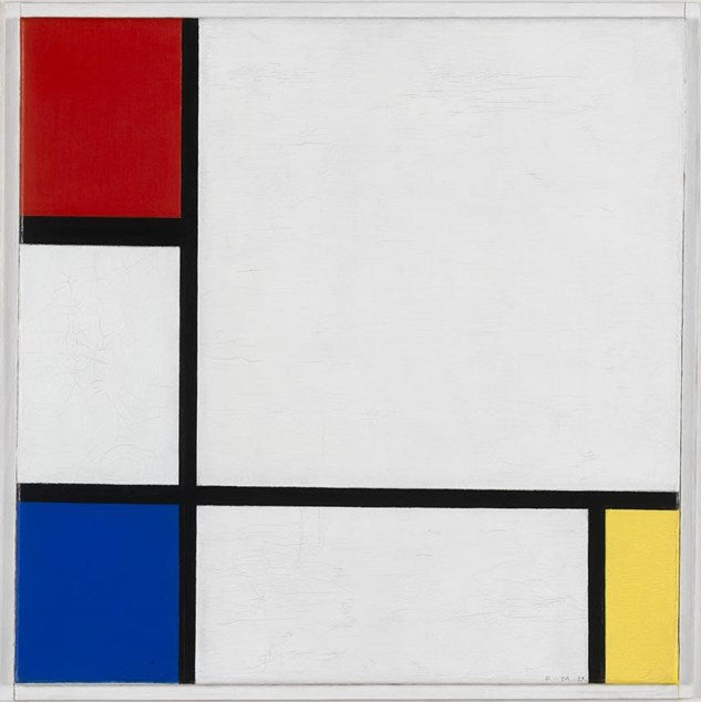 Reproduction du tableau « Composition n° IV, avec du rouge, du bleu et du jaune - Piet Mondrian » par Alpha Reproduction en peinture à l’huile
