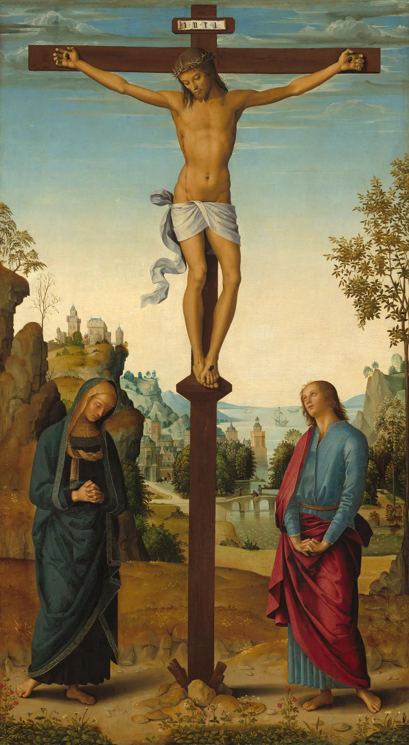 The Crucifixion with the Virgin, Saint John, Saint Jerome, and Saint Mary Magdalene [middle panel] - Pietro Perugino