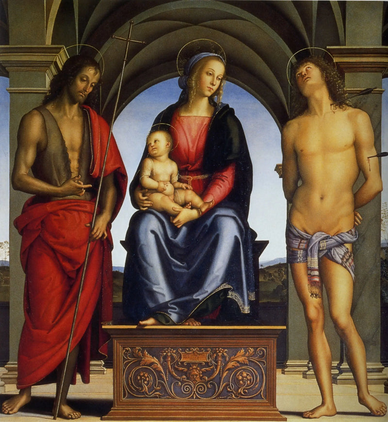 The Virgin and Child between Saints John the Baptist and Sebastian - Pietro Perugino