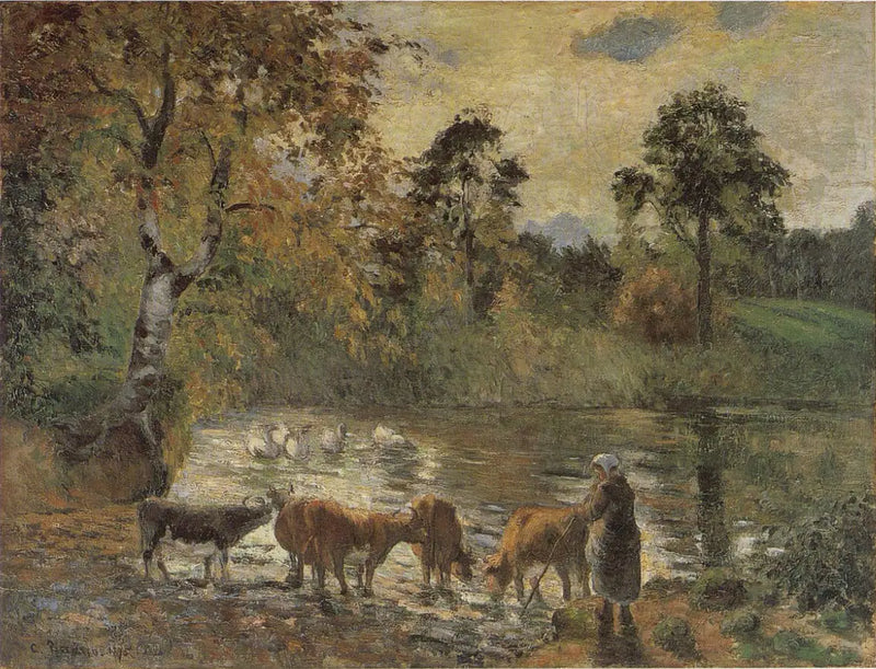 Cows Drinking in the Pond of Montfoucault - Camille Pissarro