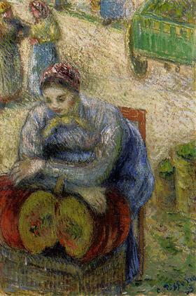 Reproduction du tableau « Vendeuse de citrouilles au marché - Camille Pissarro » par Alpha Reproduction en peinture à l’huile