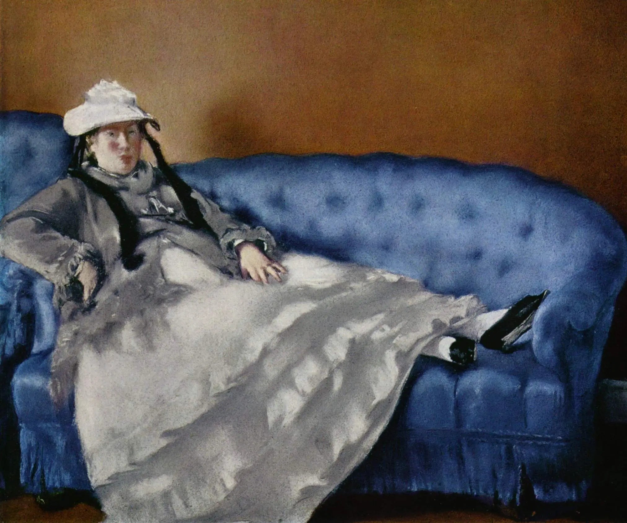 Reproduction du tableau « Portrait de Madame Edouard Manet sur un canapé bleu - Édouard Manet » par Alpha Reproduction en peinture à l’huile