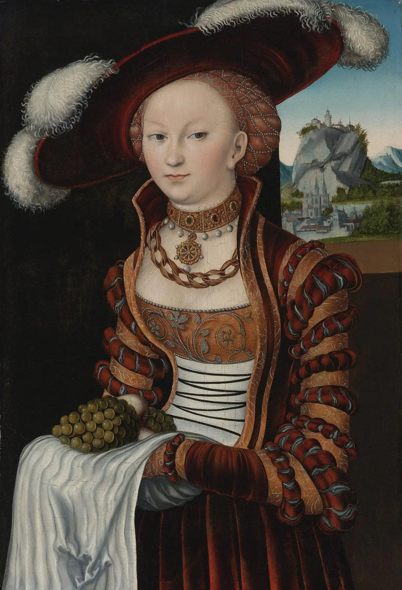 Portrait of a young woman holding a bunch of grapes - Lucas Cranach the Elder