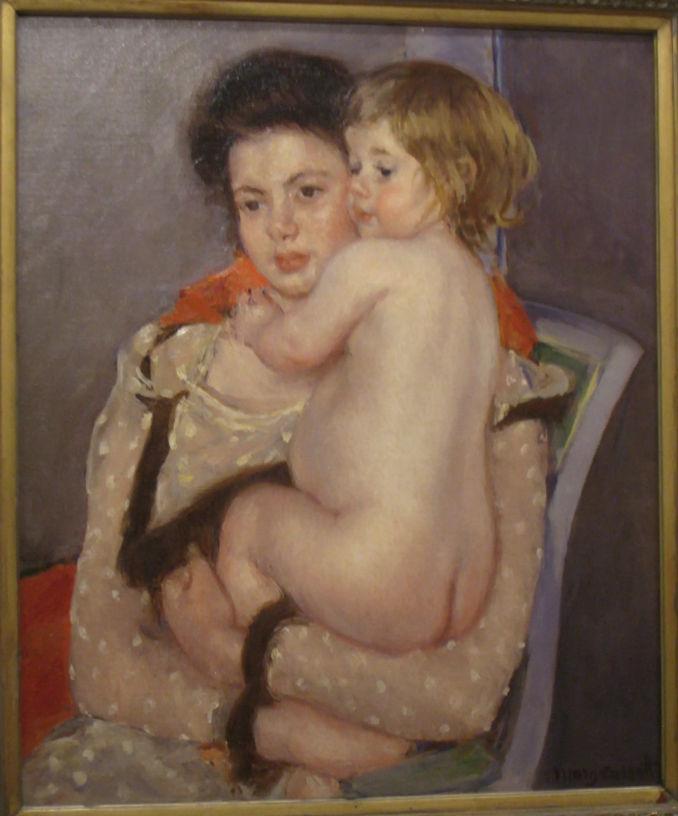 Reproduction du tableau « Portrait de Reine LeFebvre tenant un bébé nu - Mary Cassatt » par Alpha Reproduction en peinture à l’huile