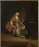 Saskia wearing a rich dress as Bathsheba (alone) with the letter from David - Rembrandt