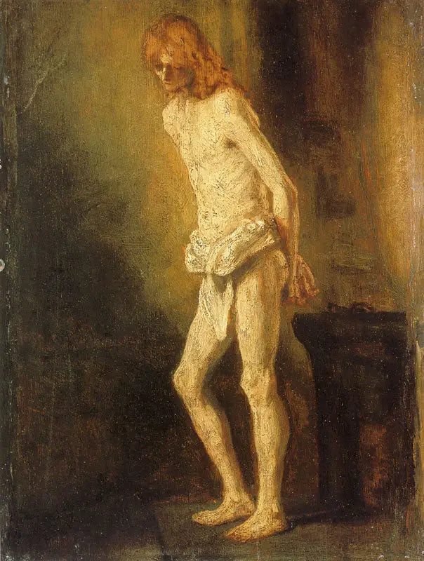 Reproduction du tableau « Le Christ à la colonne - Rembrandt » par Alpha Reproduction en peinture à l’huile