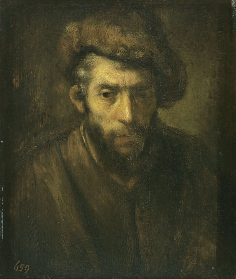 Bust of a man with a fur hat - Rembrandt